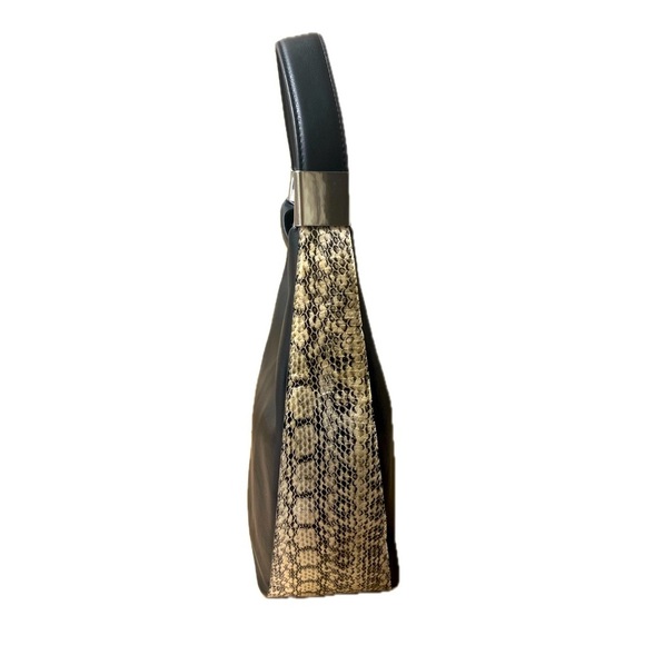 Alfani Bangle Hobo Shoulder Bag, Snakeskin Trim, Vegan Leather, Black/Silver NWT - Picture 5 of 8